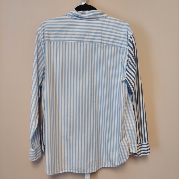 Crown Ivy Women's XL Blue White Striped Button Down Long Sleeve Shirt - Picture 2 of 6